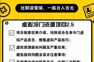 虚拟冷门资源项目（冷门及代理玩法） 精准引流实操日赚1000+(完结)