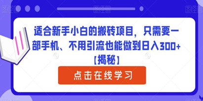 揭秘适合新手小白的搬砖项目，只需要一部手机、不用引流也能做到日入300+