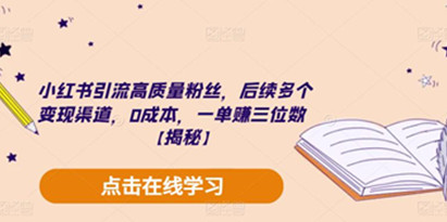 揭秘小红书引流高质量粉丝，后续多个变现渠道，0成本一单赚三位数