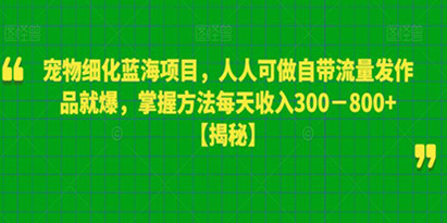 揭秘宠物细化蓝海项目，人人可做自带流量发作品就爆，掌握方法每天收入800+