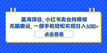 蓝海项目，小红书卖合同模板教程，无脑搬运日入500+,含4000份模板