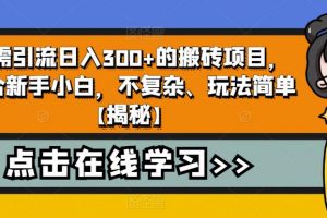 揭秘无需引流日入300+的搬砖项目，适合新手小白，不复杂、玩法简单