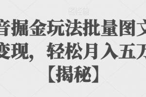 抖音掘金玩法批量图文暴力变现，轻松月入五万加