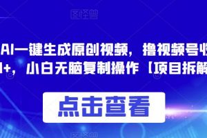 0投入，AI一键生成原创视频，撸视频号收益日入100+，小白无脑复制操作【项目拆解】