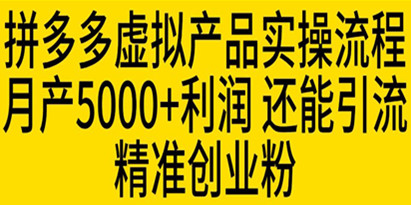 拼多多虚拟产品实操流程，月产5000+利润，还能引流精准创业粉【揭秘】