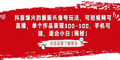 抖音爆火的最新头像号玩法，可短视频可直播，单个作品变现300-500，手机可做，适合小白