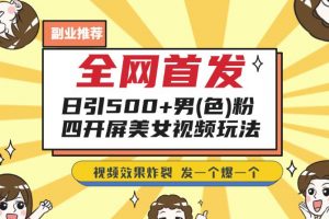 全网首发，日引500+男粉美女视频四开屏玩法，发一个爆一个