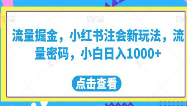 流量掘金，小红书注会新玩法，流量密码，小白日入1000+