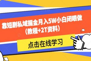 靠短剧私域掘金月入5W小白闭眼做（教程+2T资料）