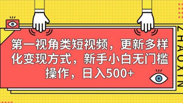 第一视角类短视频，更新多样化变现方式，新手小白无门槛操作，日入500+