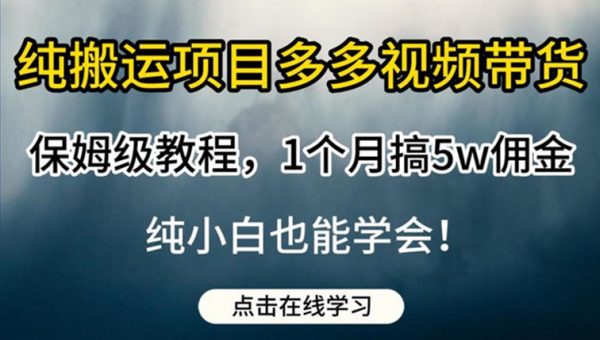 纯搬运项目多多视频带货保姆级教程，1个月搞5w佣金，纯小白也能学会