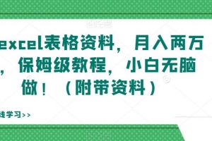 靠excel表格资料，月入两万+，保姆级教程，小白无脑做！（附带资料）