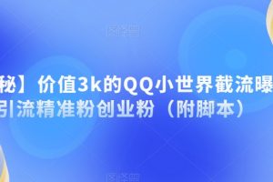 价值3k的QQ小世界截流曝光引流精准粉创业粉（附脚本）