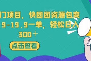 独家冷门项目，快团团资源包变现，9.9-19.9一单，轻松日入300＋