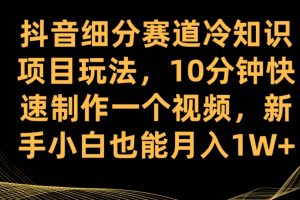 抖音细分赛道冷知识项目玩法，10分钟快速制作一个视频，新手小白也能月入1W+