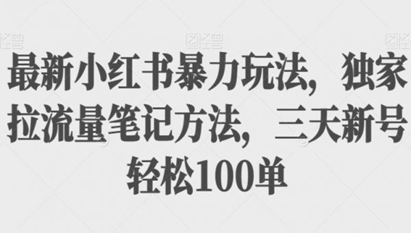 最新小红书暴力玩法，独家拉流量笔记方法，三天新号轻松100单