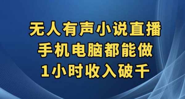 抖音无人有声小说直播，手机电脑都能做，1小时收入破千