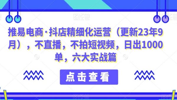 推易电商·抖店精细化运营（更新23年9月），不直播，不拍短视频，日出1000单，六大实战篇