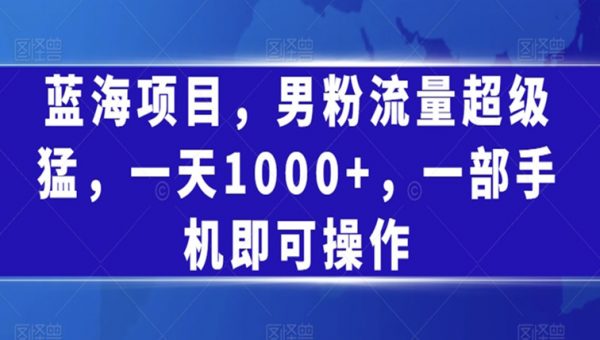 蓝海项目，男粉流量超级猛，一天1000+，一部手机即可操作