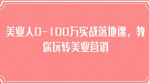 美业人0-100万实战落地课，教你玩转美业营销