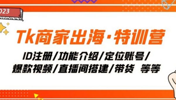 Tk商家出海·特训营：ID注册/功能介绍/定位账号/爆款视频/直播间搭建/带货