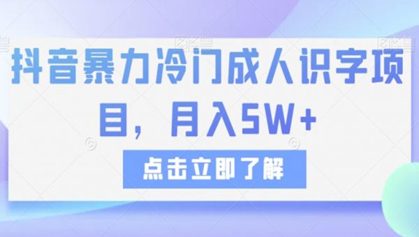 抖音暴力冷门成人识字项目，月入5W+