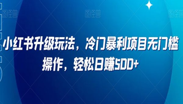 小红书升级玩法，冷门暴利项目无门槛操作，轻松日赚500+