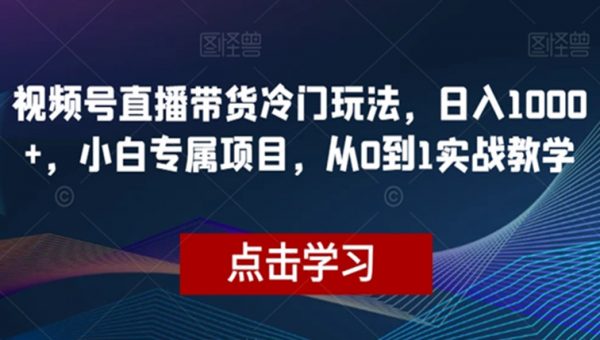 视频号直播带货冷门玩法，日入1000+，小白专属项目，从0到1实战教学