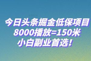 今日头条掘金低保项目，8000播放=150米，小白副业首选