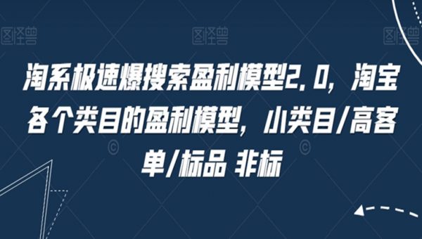 淘系极速爆搜索盈利模型2.0，淘宝各个类目的盈利模型，小类目/高客单/标品 非标