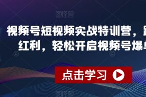 视频号短视频实战特训营，踩准风口红利，轻松开启视频号爆单之路