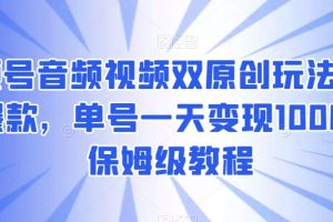 视频号音频视频双原创玩法，条条爆款，单号一天变现1000+，保姆级教程