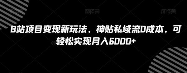 B站项目变现新玩法，神贴私域流0成本，可轻松实现月入6000+