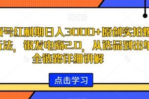 视频号红利期日入3000+原创实拍爆款玩法，银发电商2.0，从选品到出单全链路详细讲解