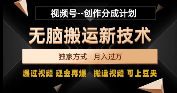 视频号无脑搬运新技术，破原创壕流量，独家方式，爆过视频，还会再爆