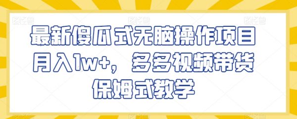 最新傻瓜式无脑操作项目月入1w+，多多视频带货保姆式教学