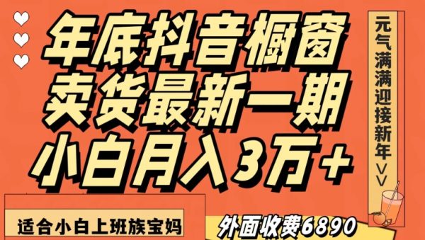 外面收费6890元年底抖音橱窗卖货最新一期，小白月入3万，适合小白上班族宝妈