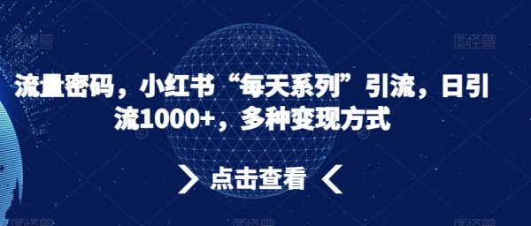 流量密码，小红书“每天系列”引流，日引流1000+，多种变现方式