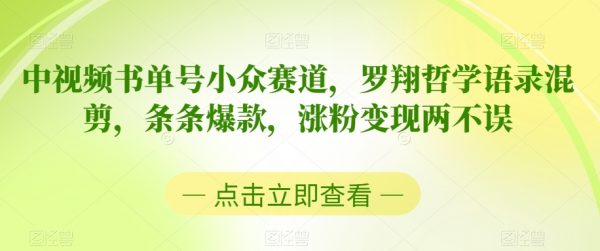 中视频书单号小众赛道，罗翔哲学语录混剪，条条爆款，涨粉变现两不误