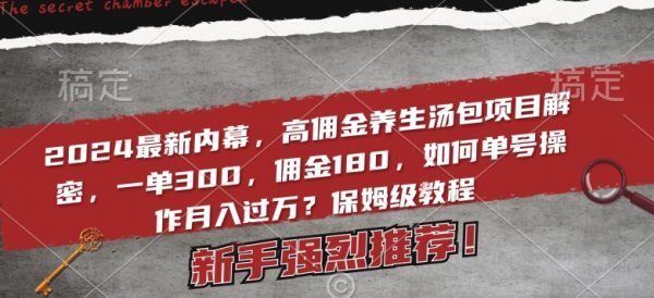 2024最新内幕，高佣金养生汤包项目解密，一单300，佣金180，如何单号操作月入过万？保姆级教程