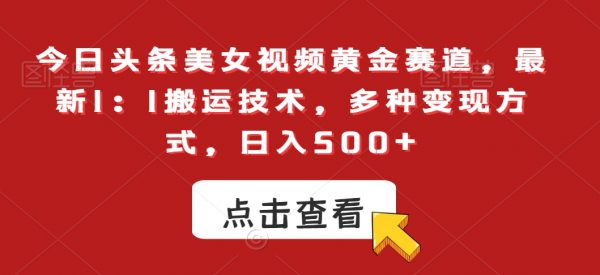 今日头条美女视频黄金赛道，最新1：1搬运技术，多种变现方式，日入500+