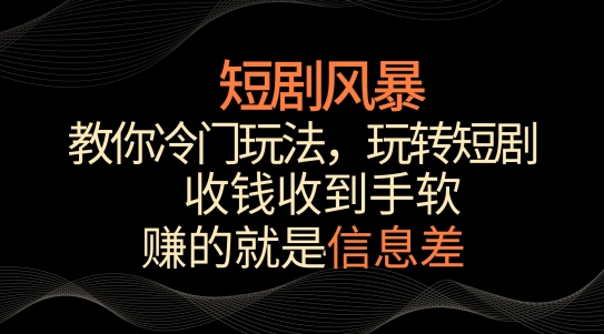 短剧风暴，教你冷门玩转短剧，收钱收到手软