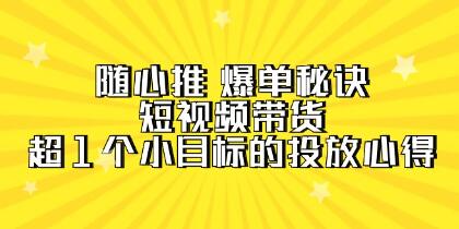 《随心推 爆单秘诀》短视频带货-超1个小目标的投放心得