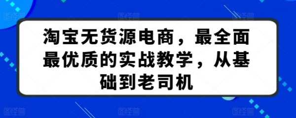 《淘宝无货源电商》最全面最优质的实战教学，从基础到老司机