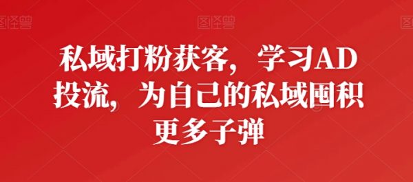 私域打粉获客教程，学习AD投流，为自己的私域囤积更多子弹