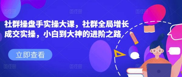 社群操盘手实操大课，社群全局增长成交实操，小白到大神进阶之路