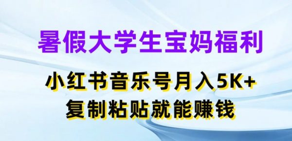 暑假大学生宝妈福利，小红书音乐号月入5000+，复制粘贴就能赚钱