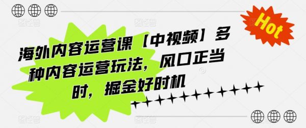 海外中视频内容运营课，多种内容运营玩法，掘金好时机