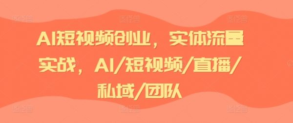 AI短视频创业，实体流量实战，AI/短视频/直播/私域/团队