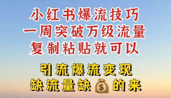 小红书爆流技巧，一周突破万级流量，复制粘贴就可以，引流爆流变现